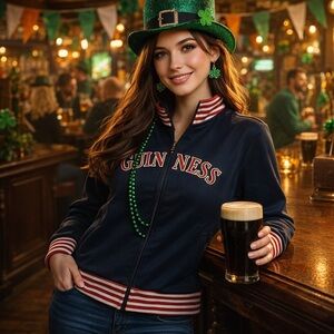 GUINNESS Official merch rugby style women’s zip up L navy and red